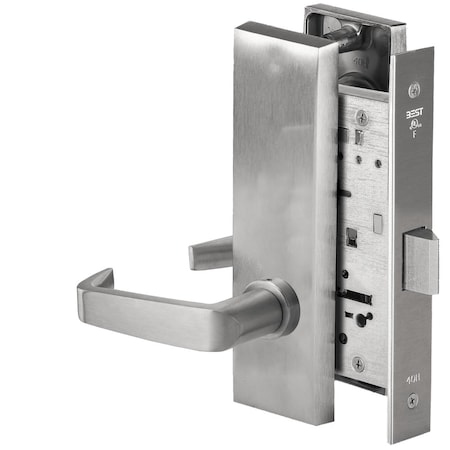 Best Grade 1 Passage Mortise Lock, 15 Lever, M Escutcheon, Non-Keyed, Satin Chrome Fnsh, Field Reversible 45H0N15M626